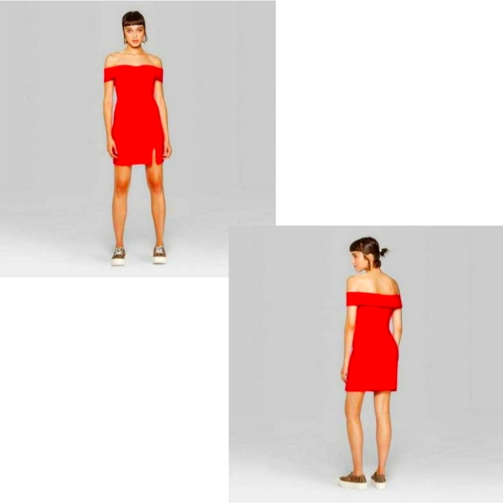 Shoulder knit mini dress